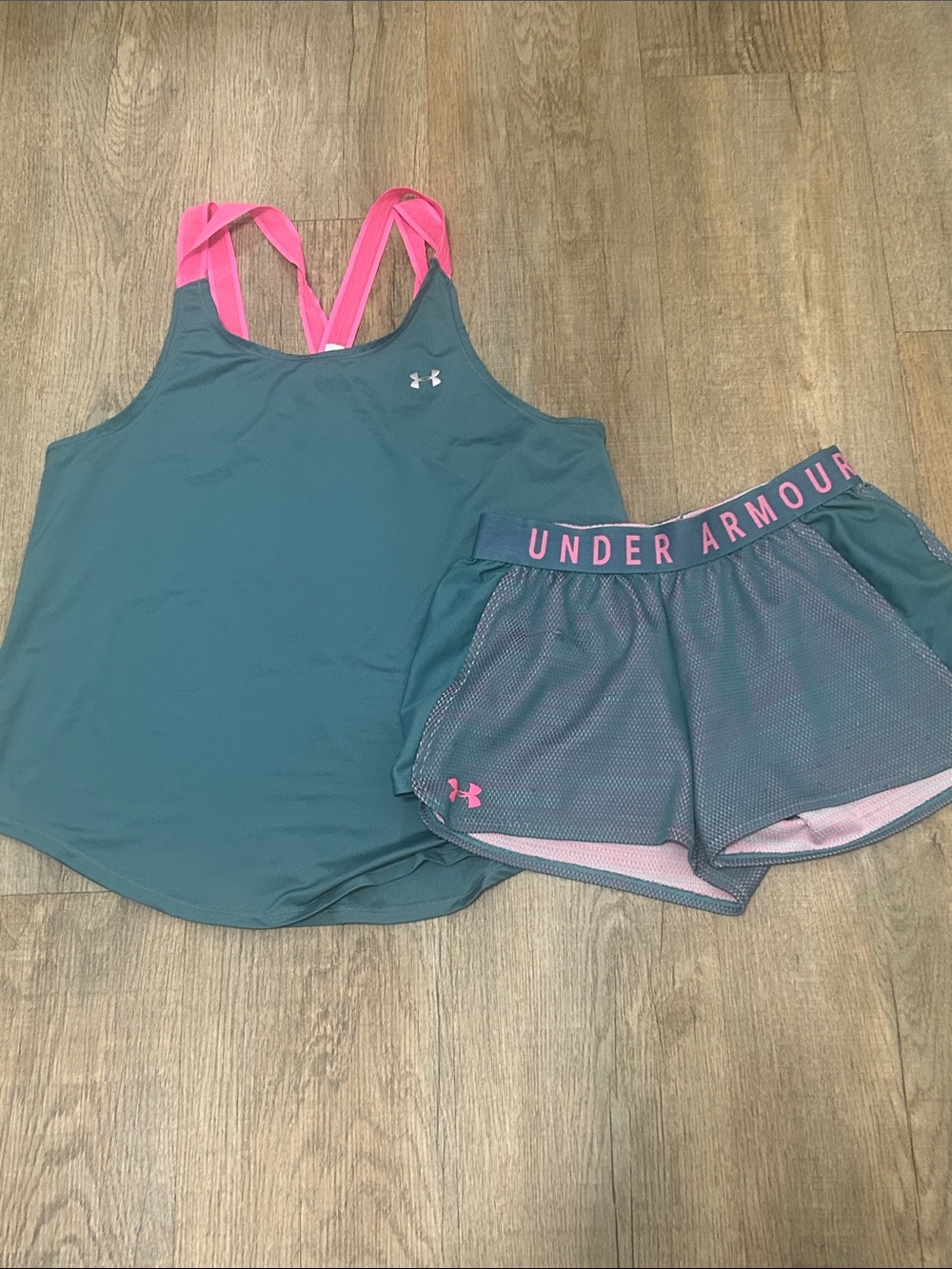 Under Armour Teal Tank & Shorts Set with Pink Straps